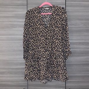 Zara Long Sleeve Dress with Ruffles and buttons, Size M, Black and Tan Print